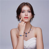 Sapphire Beads Collares Jewelry Sets For Women Fine Accessories Wedding Bridal Pendant Statement CZ Diamond Necklace Earrings