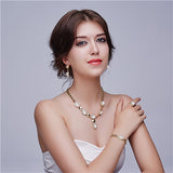 Sapphire Beads Collares Jewelry Sets For Women Fine Accessories Wedding Bridal Pendant Statement CZ Diamond Necklace Earrings