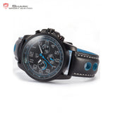 Shark Sport Watch Brand 3 ATM Waterproof Day Date Display Black Blue Dial Leather Band Men Quartz Military Wristwatch 