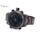 Shark Sport Watch Brand Dual Time Zone Black LCD Dial Alarm Steel Strap Relogio Quartz Digital Military Men Wristwatch