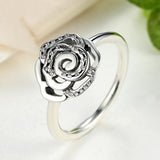 Shimmering Delicate Rose Flower Ring with Clear CZ Ring Original 100% 925 Sterling Silver Jewelry 