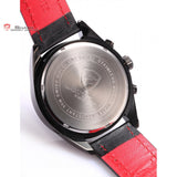 Shortfin Shark Sport Watch 2nd Generation Speedy Leather Band Red Black Dial Dual Time Zone Date 24Hr Mens Quartz Watches