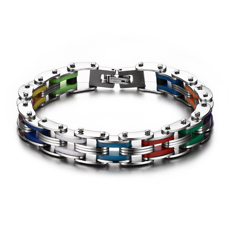 Silicone Stainless Steel Bracelet Men Bangle Rainbow Color 316L Stainless Steel Clasp Bracelet Fashion Bracelet For Men
