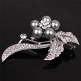 Silver Black Pearl Flower 18K Silver Plated Austrian Crystal Brooches&Pin For Women Fashion Jewelry