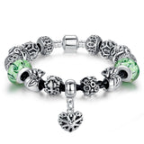 Silver Charm Bracelet & Bangle for Women With High Quality Green Murano Glass Beads DIY Birthday Gift