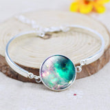 Silver Color Color Bangle Star Moon Glass Cabochon Charm Bracelets & Bangles Fashion Summer Style Jewelry for Women