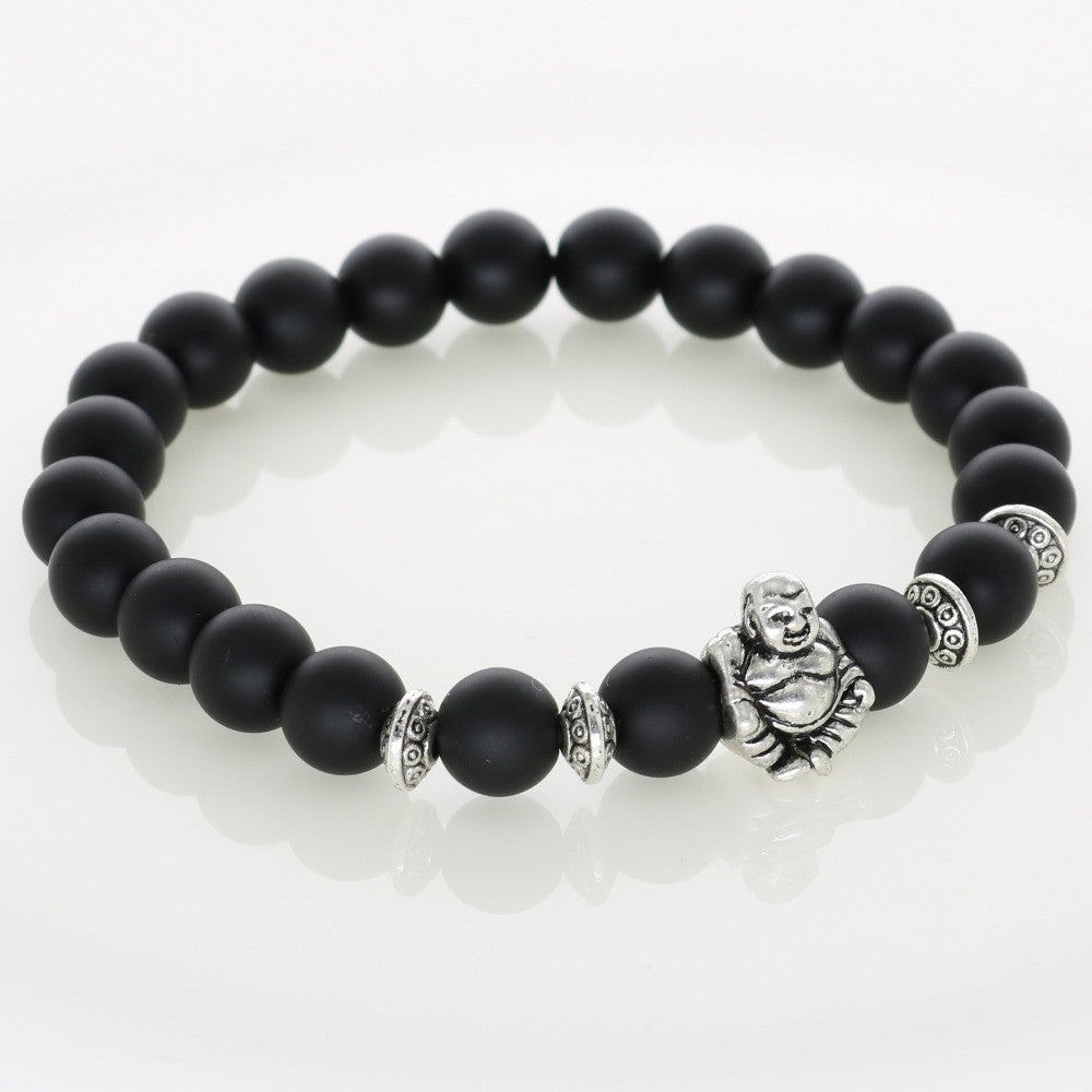 Silver Laughing Buddha Lucky Charm Bracelets Onyx Agate Stone Matt Beads For Men Bracelets Jewelry Women Fashion Accessories