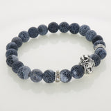 Silver Lion Charm Bracelets Agate Stones Beads 8MM Elastic Adjusted For Women Men Bracelets Fashion Jewelry