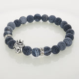 Silver Lion Charm Bracelets Agate Stones Beads 8MM Elastic Adjusted For Women Men Bracelets Fashion Jewelry