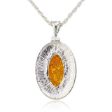 Silver Oval Baltic Faux Amber Honey Carved Exquisite Tibet Silver Pendant Necklace Fashion Jewelry 