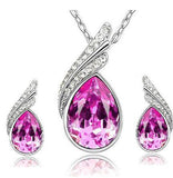 Crystal Water drop leaves Earrings necklace jewelry sets for women