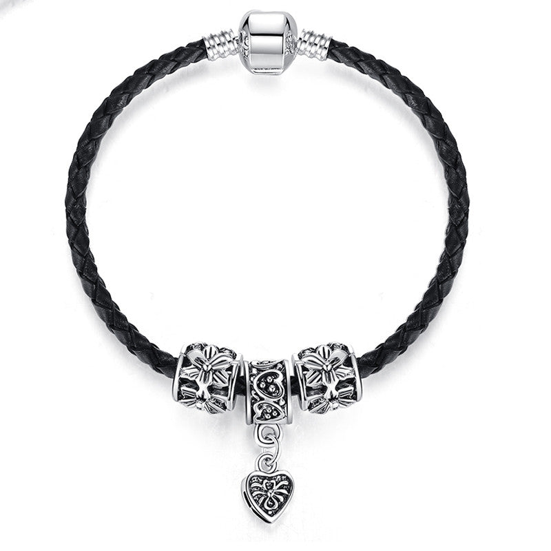 Silver Plated Leather Bracelet For Women Men Charm Fit Original Bracelets & Bangles DIY Jewelry