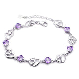 Silver plated double heart-shaped amethyst bracelet fashion female models cute vintage jewelry amethyst jewelry