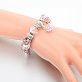 Silver DIY Jewelry Charm Flower Beads Bracelet Femme With Murano Purple Glass&Crystal Beads Pulseras