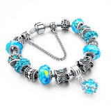 Silver DIY Jewelry Charm Flower Beads Bracelet Femme With Murano Purple Glass&Crystal Beads Pulseras