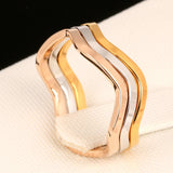 Simple Style 3 Color Rounds Wave Rings Rose Gold Plated Fashion Brand Rock Jewellery/Jewelry For Women 