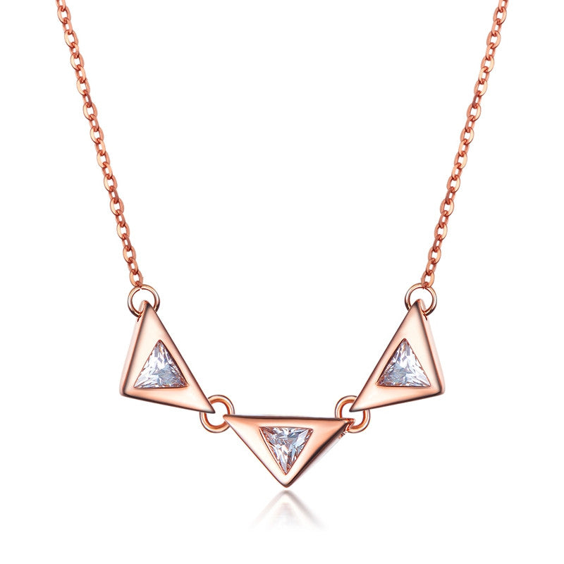 Simple Design Three Triangle CZ Diamond Necklaces 18K Rose Gold Plated Women Chain Necklace Bijoux Femme Jewelry