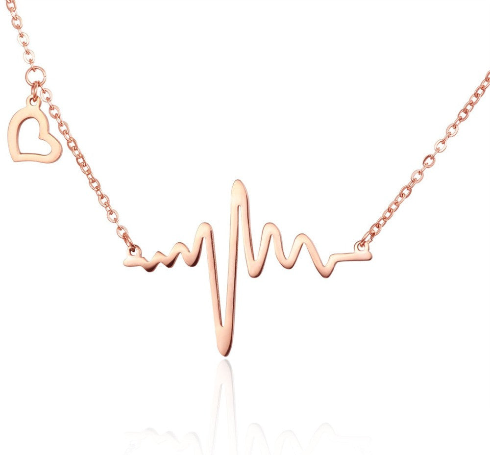 Simple Wave Heart Necklace Chic ECG Heartbeat Gold Plated Pendant Charm Lightning Necklace for Women Vintage Jewelry Accessories