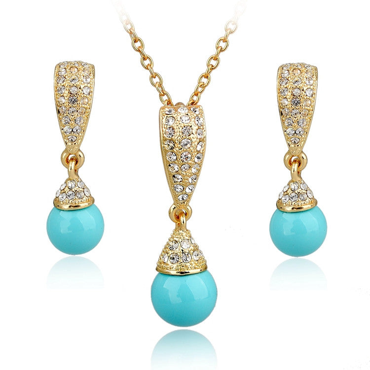 Simulated Pearl Jewelry Set For Women Gold Plated Jewellery Set Fashion Bridal Necklace Earrings Set Wedding