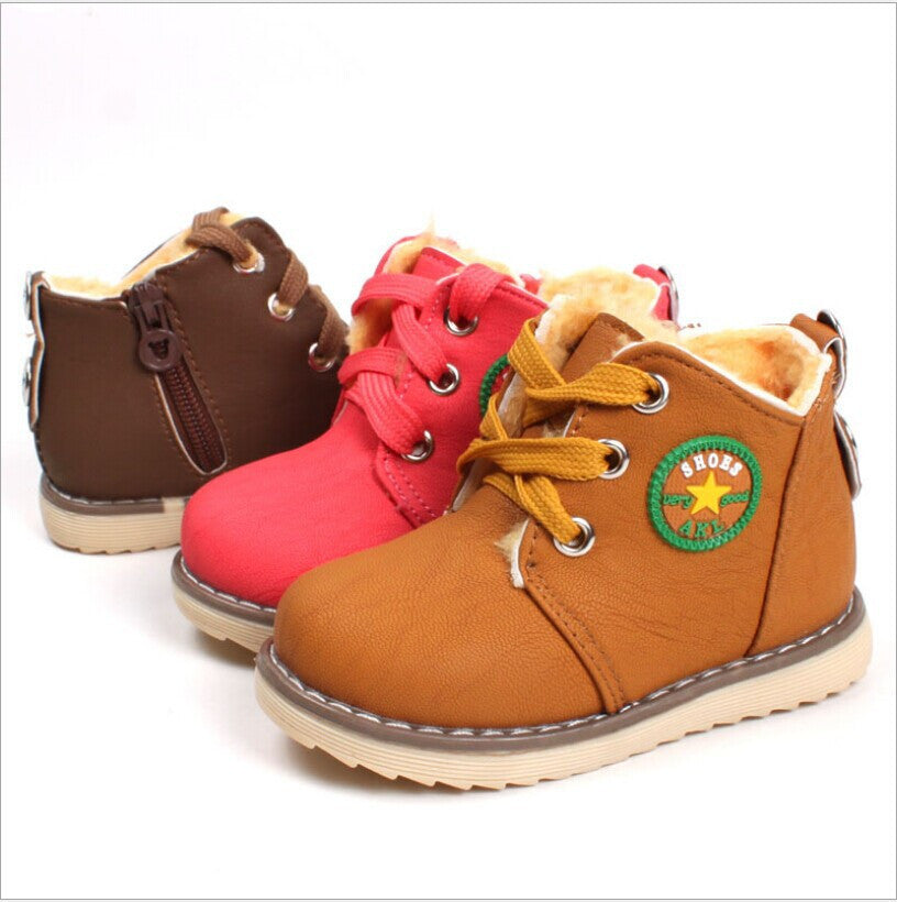 Size 21-30 New 2015 Winter Warm Kids Boots Fashion Plus Velvet Boys Girls Shoes Children Snow Boots