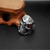 Personality Men's Retro Skull Ring Biker Jewelry Titanium Steel Rings With Red Zircon Eye Bijoux European Style 