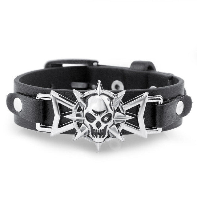 Skeleton Skull Star Eye Punk Gothic Rock Leather Belt Buckle Bracelets For Women Men Bracelets & Bangles