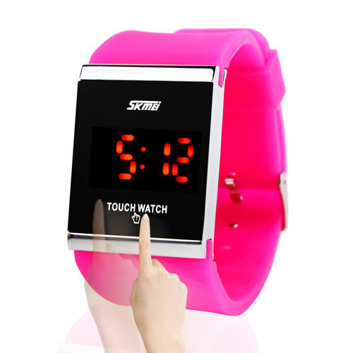 Skmei Trendy Colorful LED Touch Digital Watch Men Watch Women Watch Casual Sport Rectangle Shape Dial Rubber Band Watch