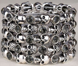 Skull skeleton stretch bracelet for women biker cuff punk halloween crystal jewelry fashion