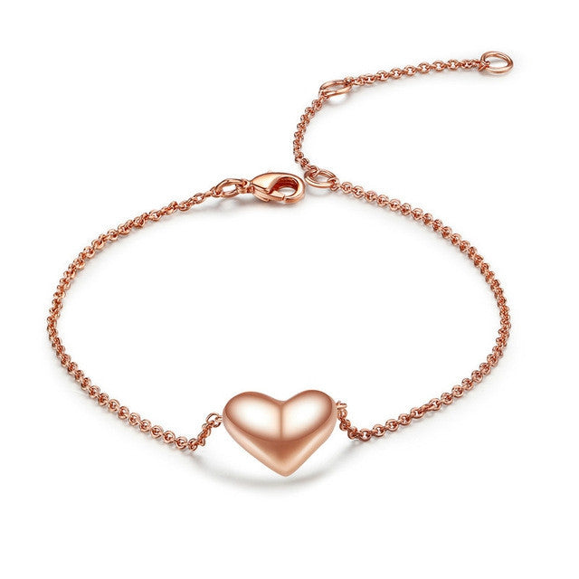 Small Heart Simple OL Style Smooth Rose Gold Plated Bracelet Jewelry Wedding Party Love Gift Wholesale Top Quality