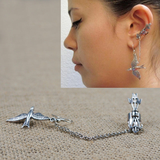 European and American fashion Vintage metal Swallow punk arrow ear cuff gothic clip earrings for women