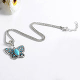 Special Butterfly Natrual Turquoise Stone Necklaces Silver Pendant Accessories for Women Clothing Women's Vintage Style