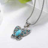 Special Butterfly Natrual Turquoise Stone Necklaces Silver Pendant Accessories for Women Clothing Women's Vintage Style