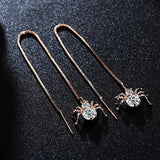 Spider Gold Plated Round Cut Clear Cubic Zirconia Long Dangle Earrings Jewelry for Women