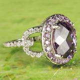 Splendide Noble Oval Cut Amethyst & White Topaz Silver Ring Fashion Women Purple Jewelry