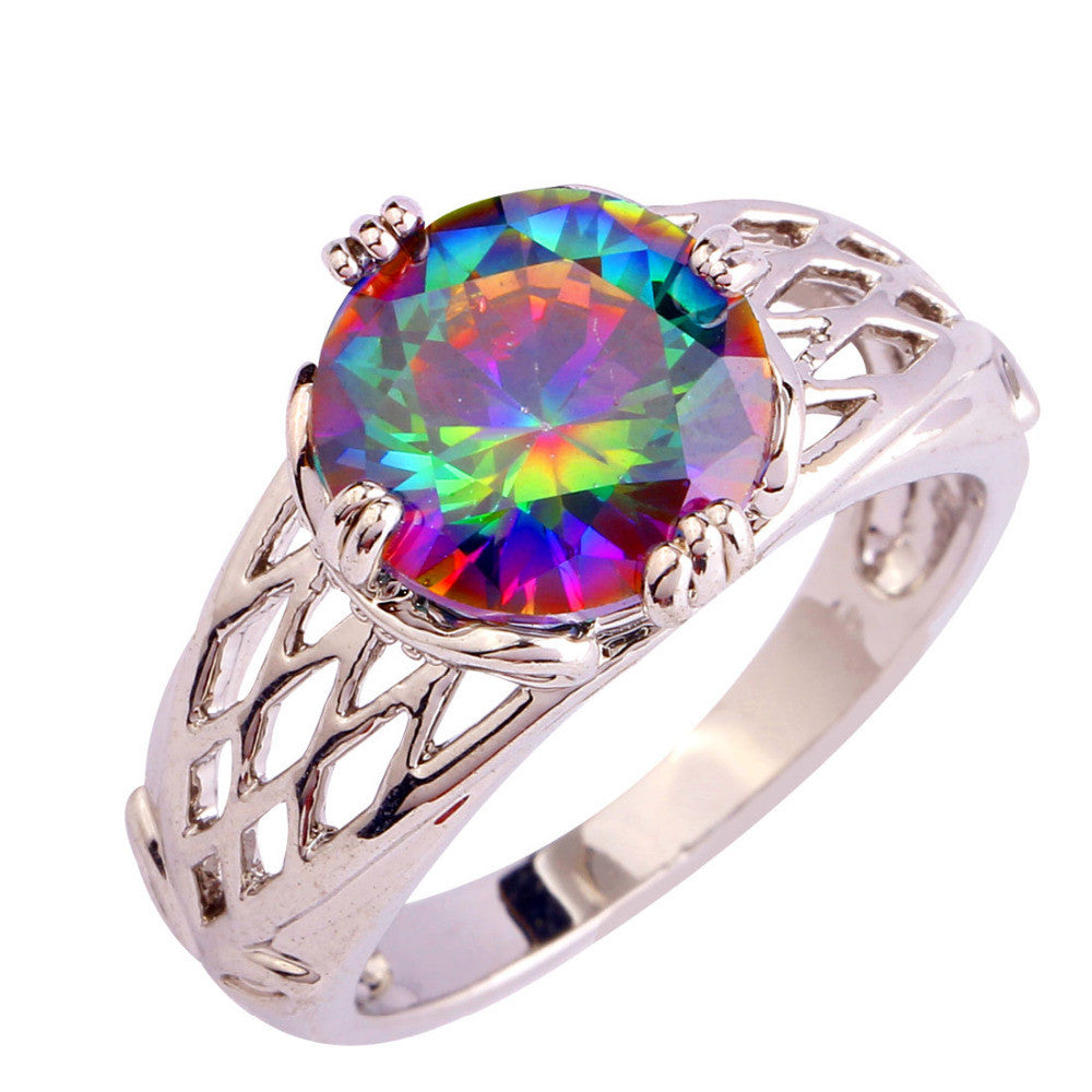 Splendide Round Cut Rainbow Mystic Sapphire Silver Women Ring Fashion Jewelry