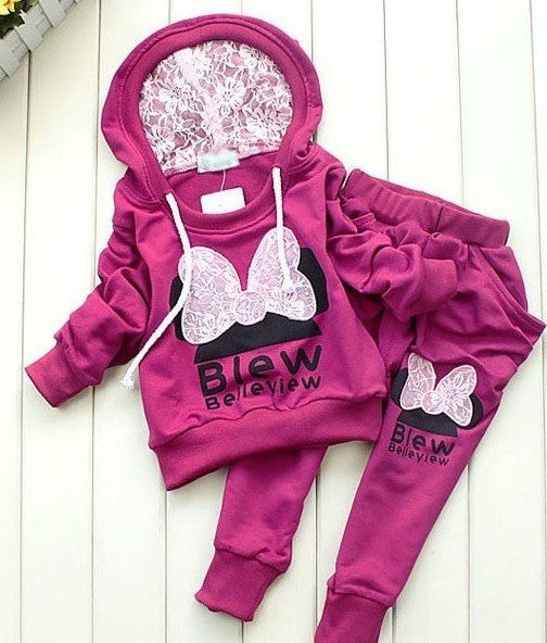 Sport style girl suit long sleeve hoodie + long pants children knitted sportswear