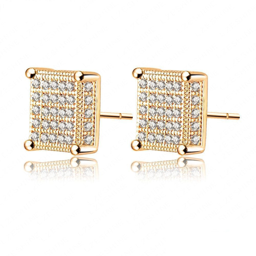 Square Earring Studs Real Gold /Silver Plate Micro Inlay AAA Cubic Zirconia Cute Earrings Fashion Jewelry