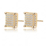 Square Earring Studs Real Gold /Silver Plate Micro Inlay AAA Cubic Zirconia Cute Earrings Fashion Jewelry 