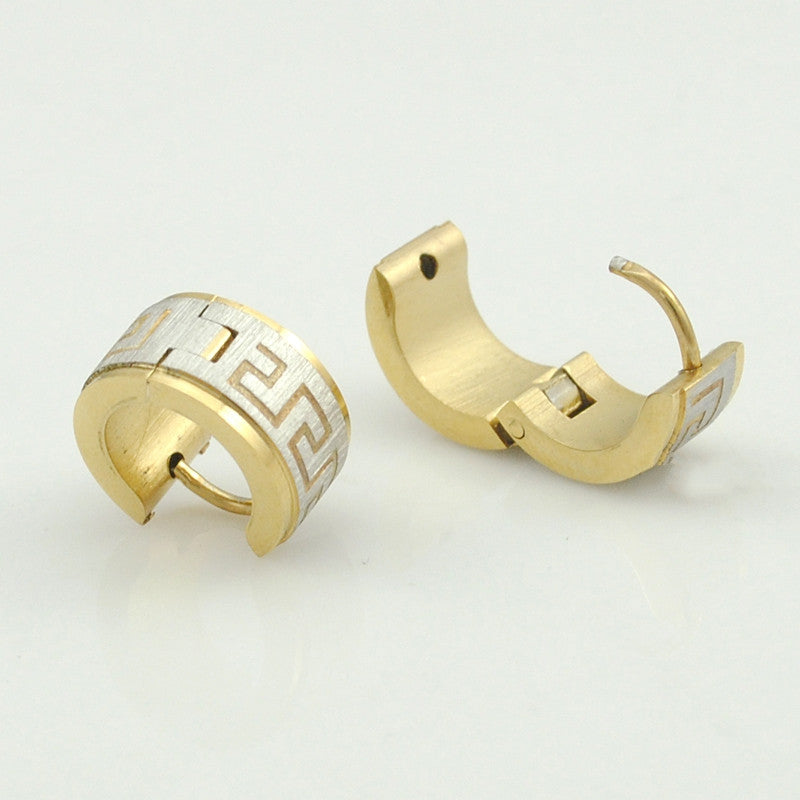 Stainless Steel Earrings Stud pendientes brincos jewelry Round Greek Key Women or Men Earrings Punk Rock