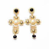 Statement Trendy Jewelry Elegant Shiny Resin Stone Cross Earrings 