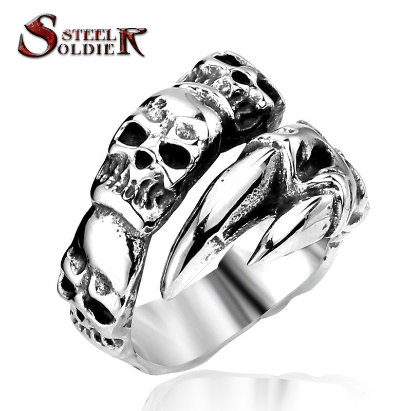 Steel soldier New Open Skull Hand Ring Stainless Steel Man's Fashion Jewelry Biker Punk Jewelry
