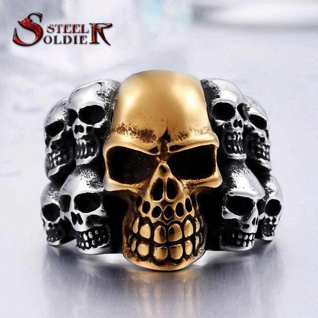 Steel soldier Punk Biker Men's Titanium Stainless Steel Ring Multi Rock lots Skull Ring For Men