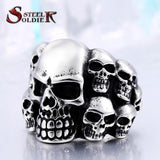 Steel soldier Punk Biker Men's Titanium Stainless Steel Ring Multi Rock lots Skull Ring For Men