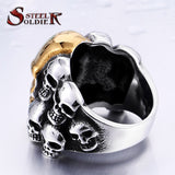 Steel soldier Punk Biker Men's Titanium Stainless Steel Ring Multi Rock lots Skull Ring For Men