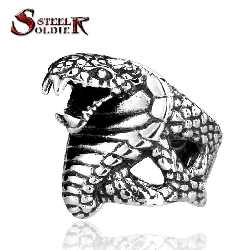 Steel soldier Super Fashion Stainlesss Steel Personality Jewelry Punk Unique Snake Ring