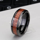 Steel soldier black ring with dark red wood inlay inside ring men unique fashion engagement jewelry
