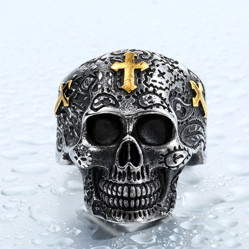 Steel soldier cross skull stainless ring punk men retro jewelry new style skull ring for men