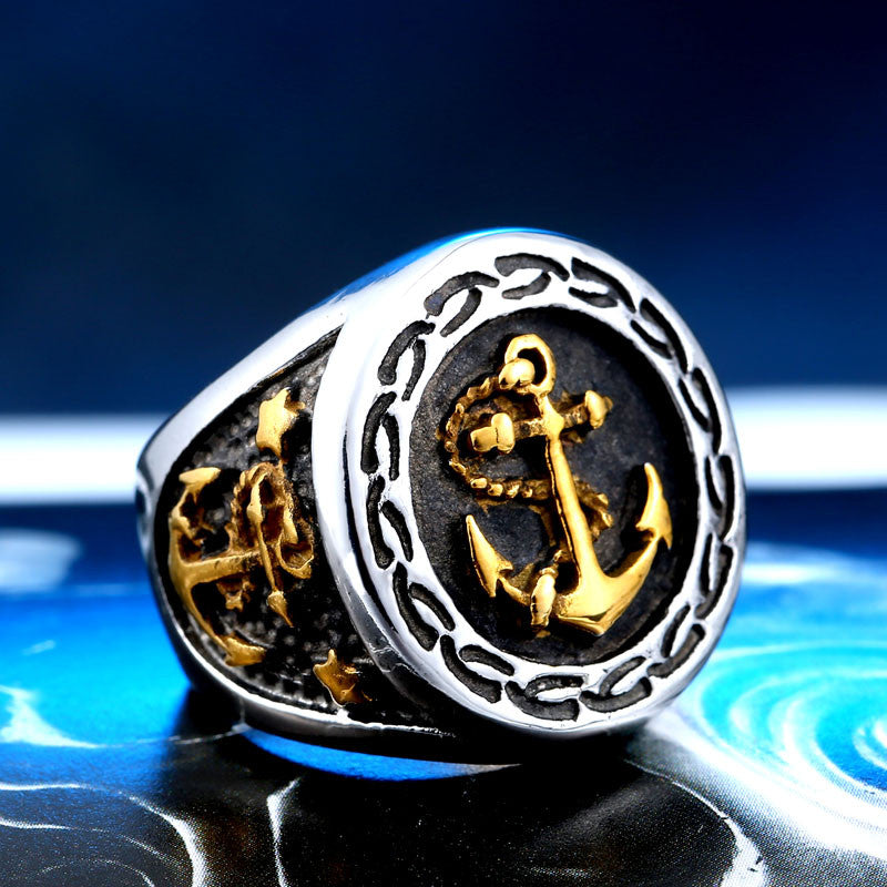 Steel soldier drop shipping stainless steel anchor ring for men punk vintage good detail men jewelry