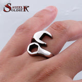 Steel soldier mix color unusual Hot Sale 316L Titanium Stainless steel Punk Biker Wrench Man rings jewelry