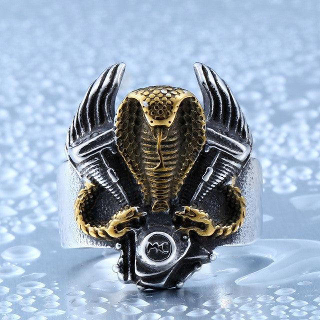 Steel soldier retro snake biker ring stainless steel punk personality motor cycle men adjustable jewelry